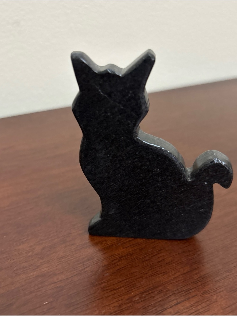 Natural Black Soapstone Quartz Crystal Carving Cat Figurine Healing